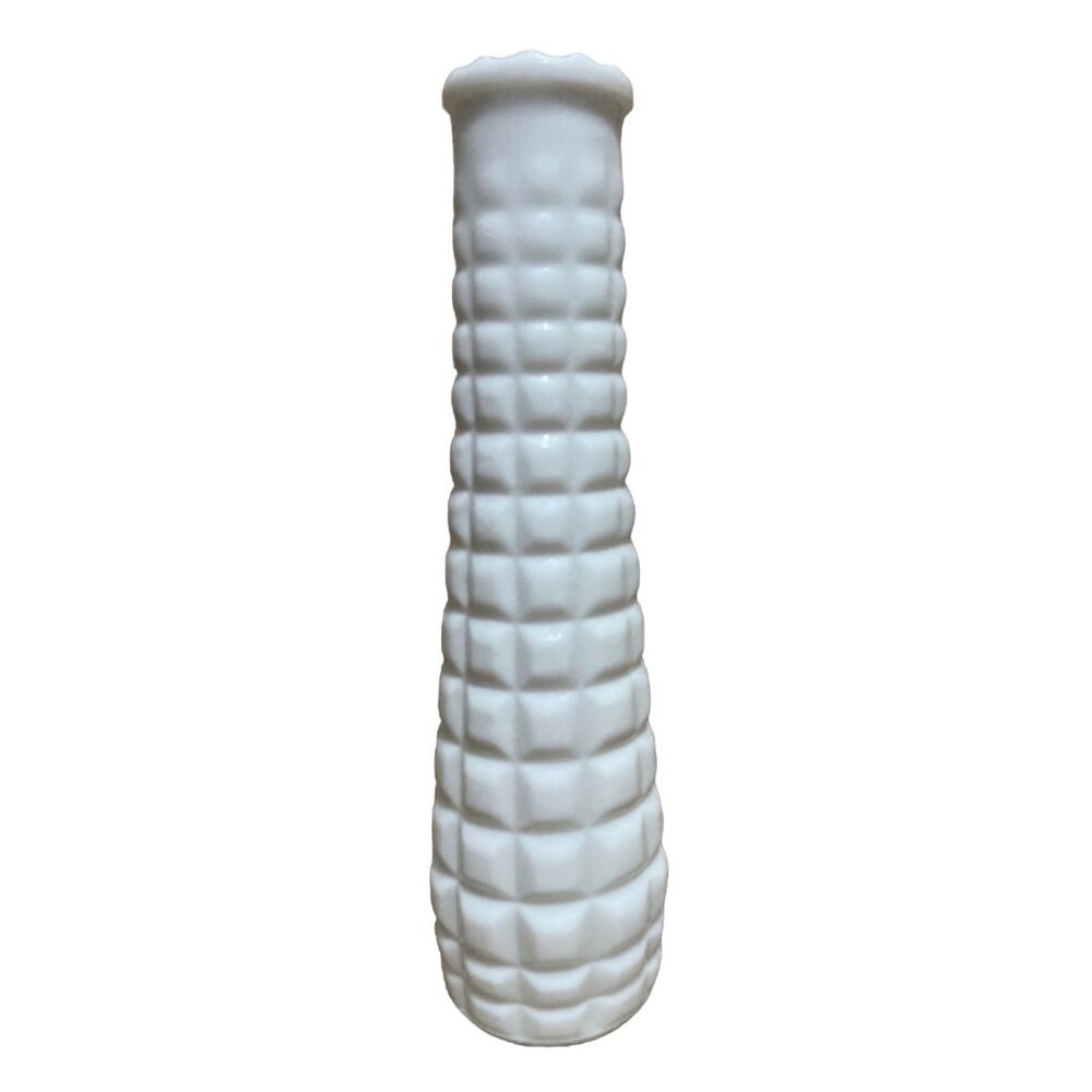 Vintage White Milk Glass Vase 9" Retro Boho Style Flower Vase Decor